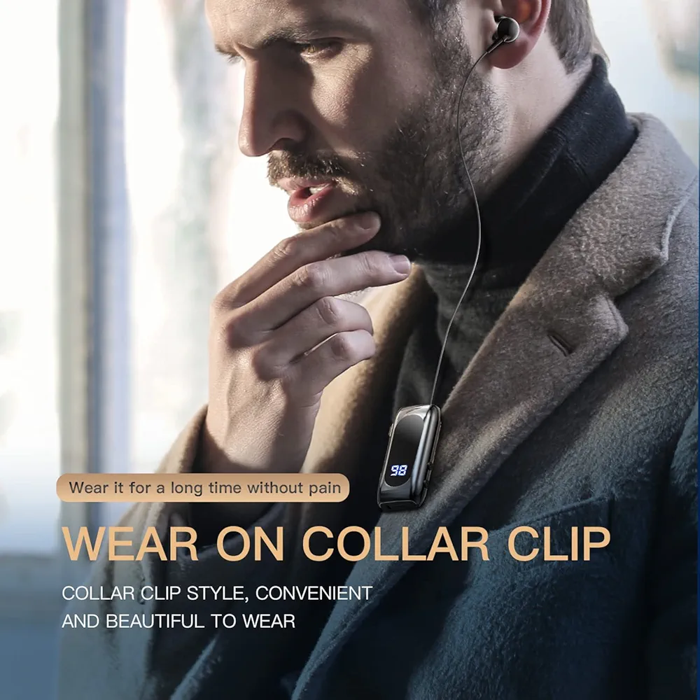 سماعة بلوتوث تك فيتة برو | شاشة رقمية + مشبك تثبيت + سحب سلك ذكي