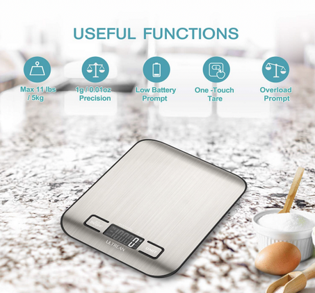 ميزان طعام رقمي من التريان، ميزان مطبخ عالي الدقة، يقيس بالغرام والاونصة للطبخ والخبز، 5 وحدات مع وظيفة الوزن الفارغ، سطح من الستانلس ستيل