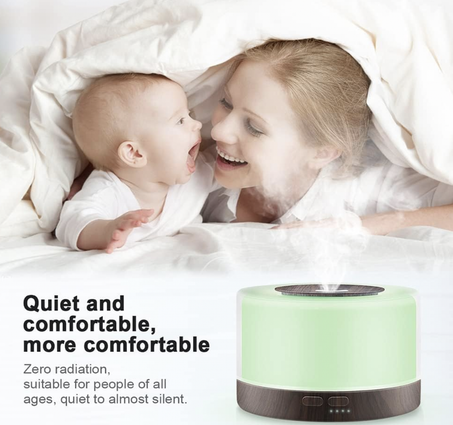 موزع روائح الزيوت العطرية، موزع رذاذ للعلاج العطري 500 مل مع ضبط توقيت جهاز تحكم عن بعد، مرطب صامت مع 4 مؤقت، 7 مصابيح LED متغيرة، إيقاف تلقائي