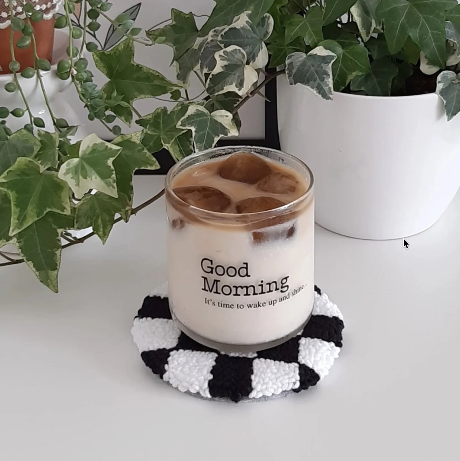 Handmade Checkered Punch Needle Coaster – Tufted Cotton Mug Rug