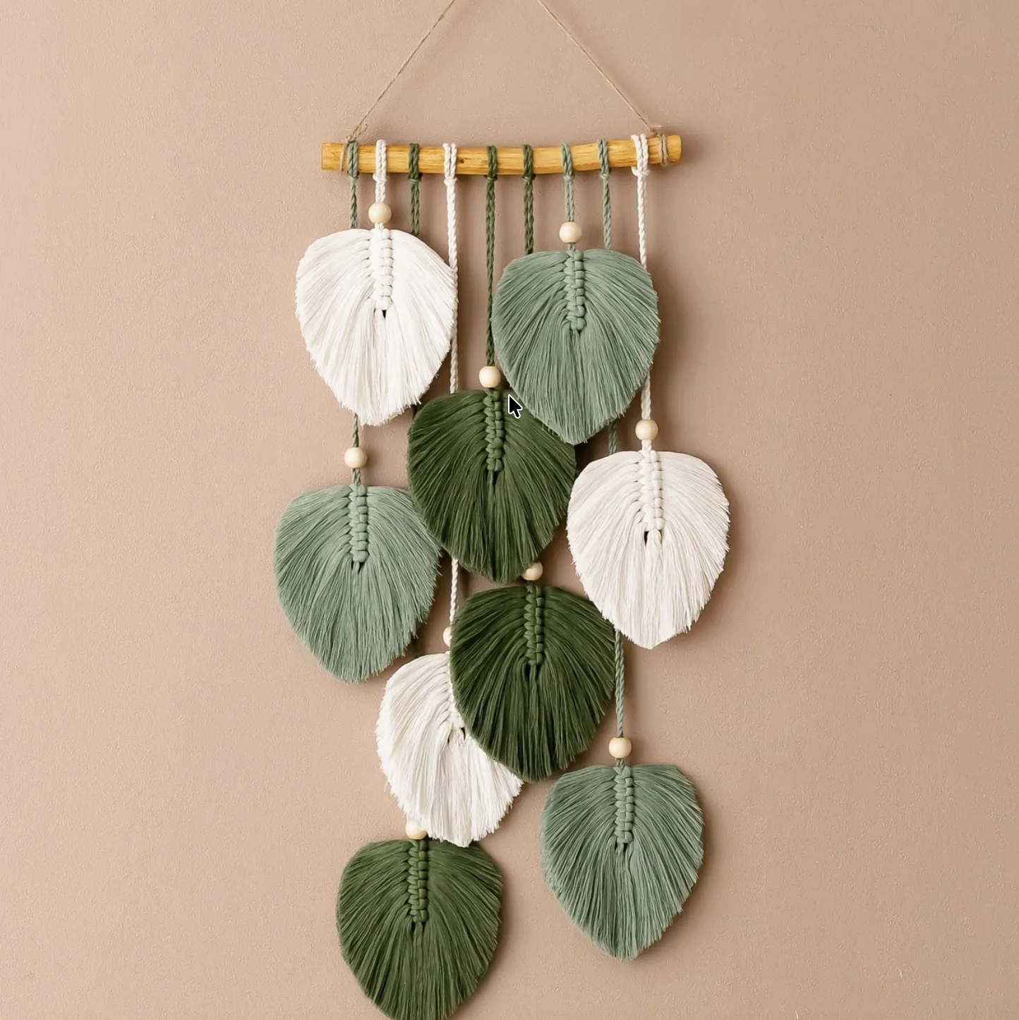 Boho Macrame Leaves Wall Hanging — Driftwood & Cotton Leaf Decor