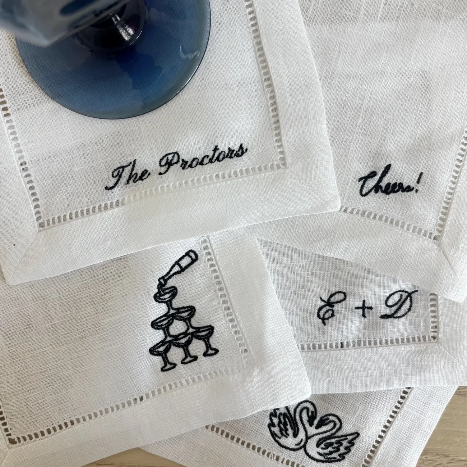 Personalized Embroidered Linen Cocktail Napkin Set – Custom Monogrammed Coasters (Set of 4)