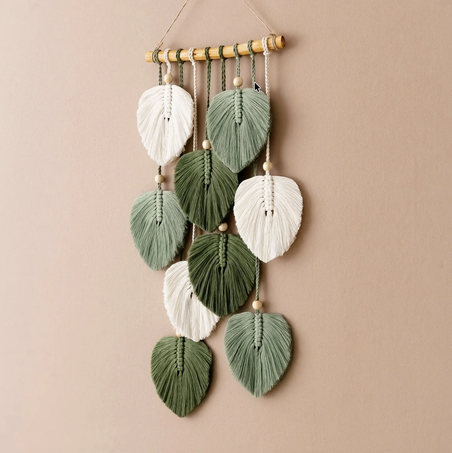 Boho Macrame Leaves Wall Hanging — Driftwood & Cotton Leaf Decor