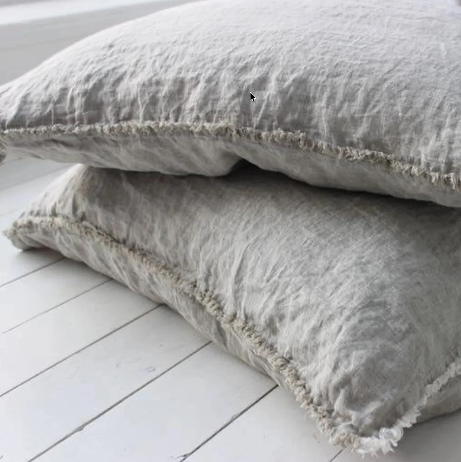 Fringed European Linen Pillow Cover – 18x18 Off-White Organic Flax