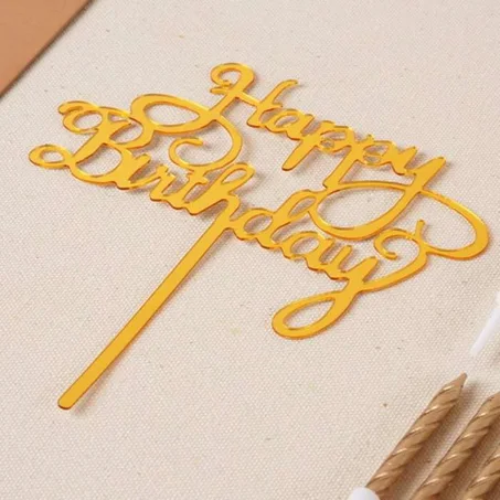 Cake Topper Happy Birthday - Doré