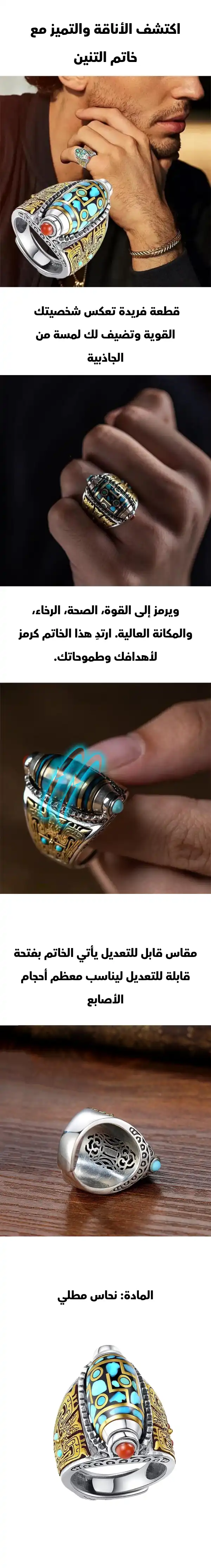 خاتم رجالي بتصميم عريق وأنيق يعبر عن التميز، بقياس قابل للتعديل - novoloo