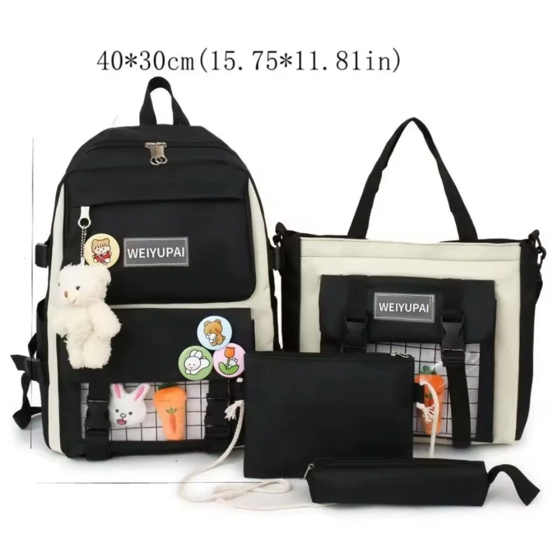 🎒 مجموعة حقائب عملية باللون الأسود من 4 قطع