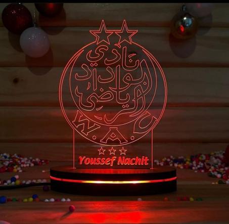 مصباح 3D لنادي "WYDAD" باسم مخصص