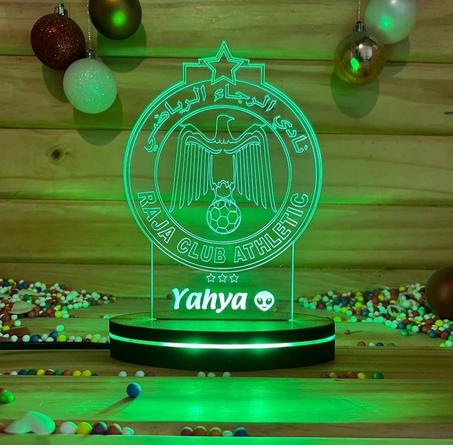 مصباح 3D لنادي "RAJA" باسم مخصص