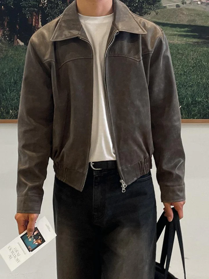 Retro Slant Pocket PU Leather Jacket