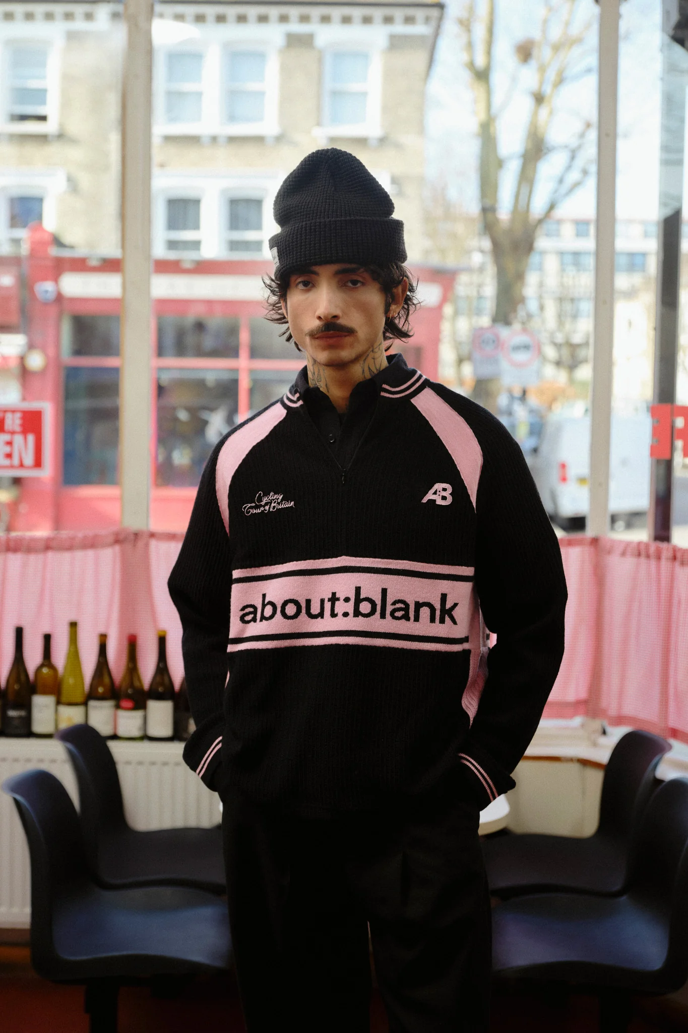 knitted cycling top black/pink