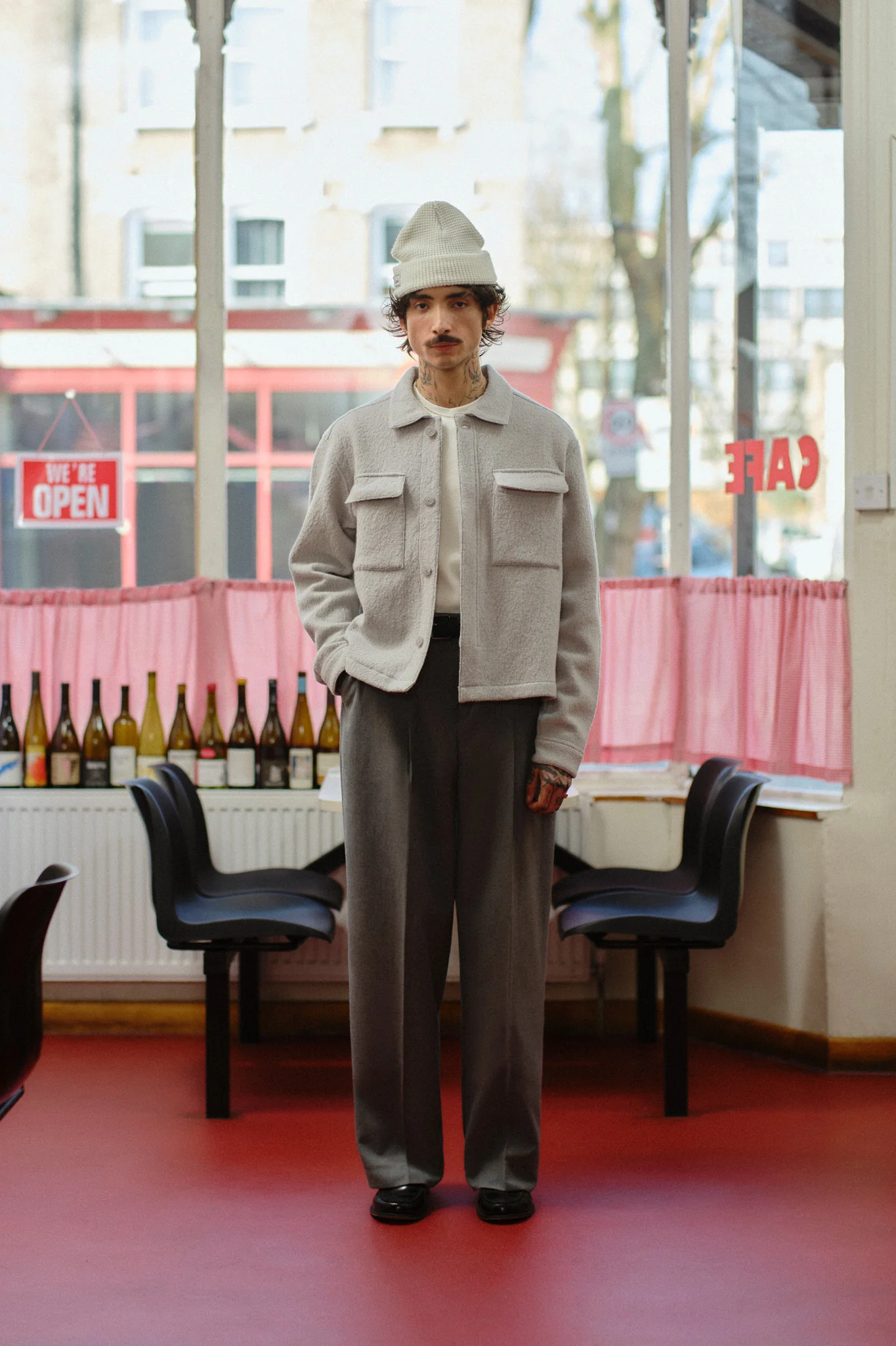 tailored wide leg trouser light grey