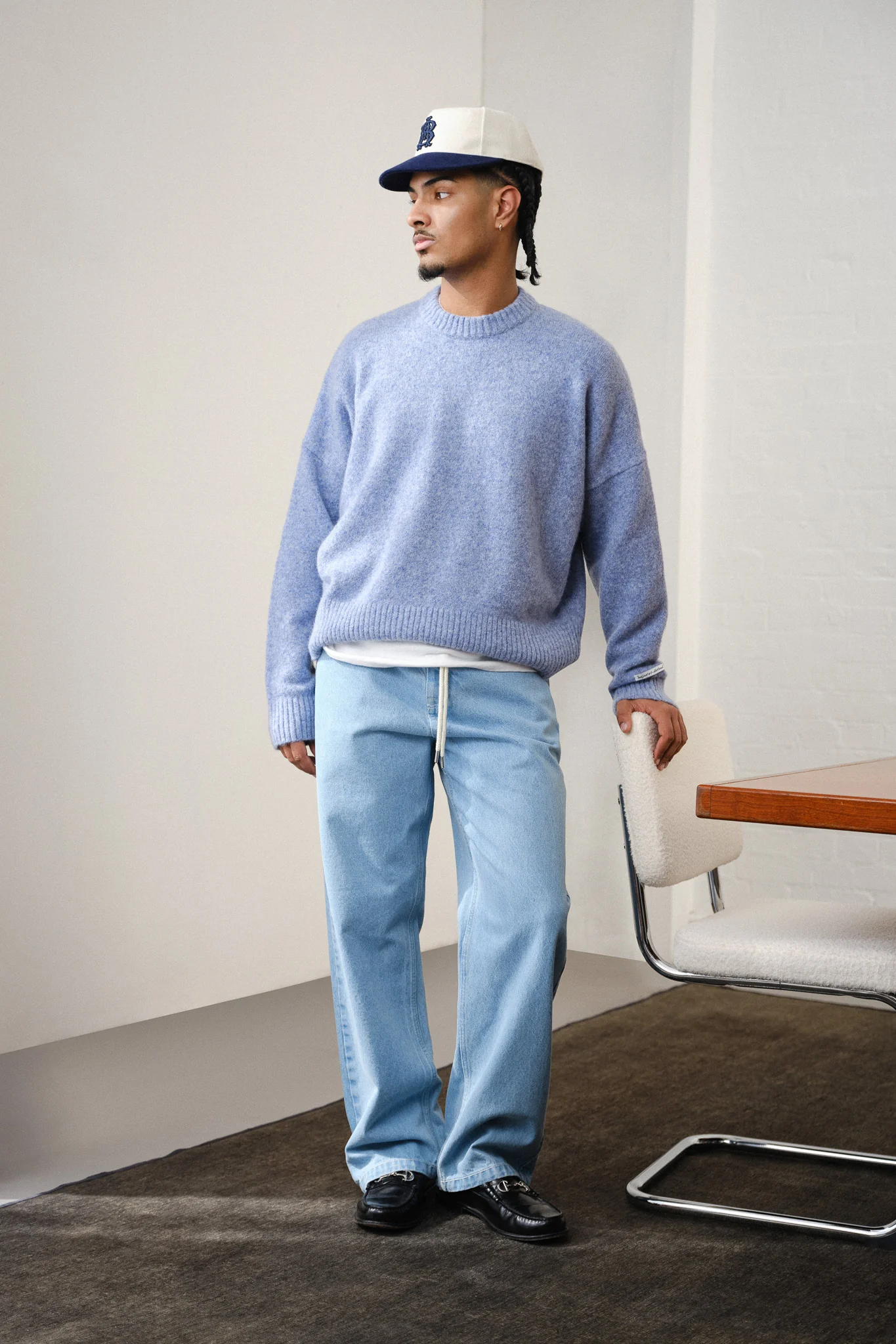 mohair knitted crewneck blue/ecru