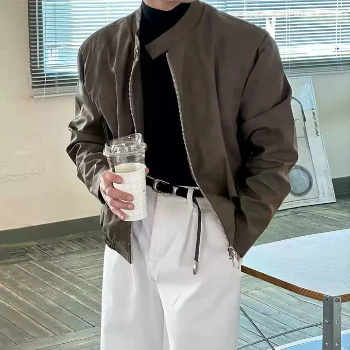 Stand Collar Moto PU Leather Jacket