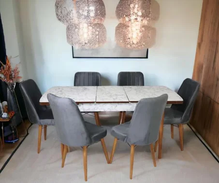 Table à manger MIRAM finition Blanc effet Marbre