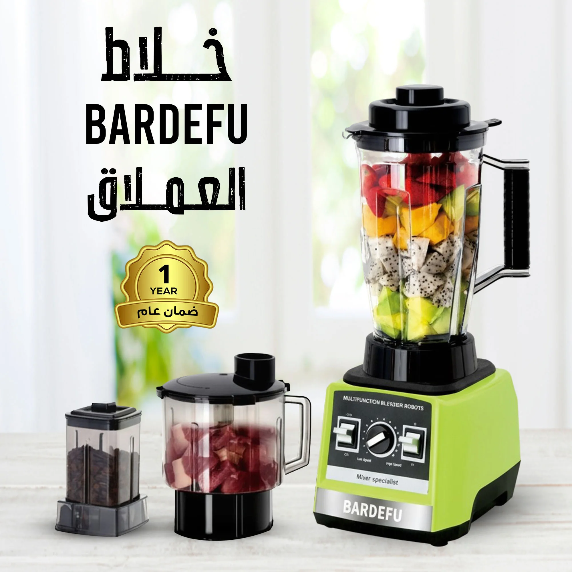 محضر الطعام و خلاط 8 في 1 بضمان عام 9500 واط (Food processor and 8-in-1 blender with a 1-year warranty 9500 watts)
