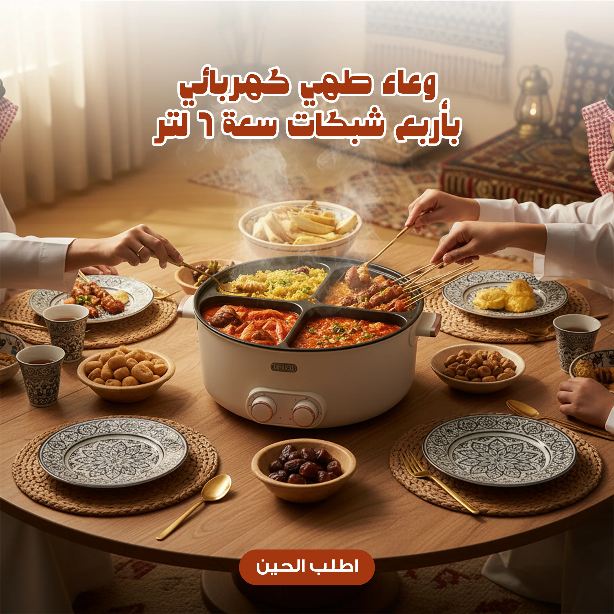 وعاء طهي كهربائي بأربع شبكات سعة 6 لتر  (6-liter electric cooking pot with four grids)