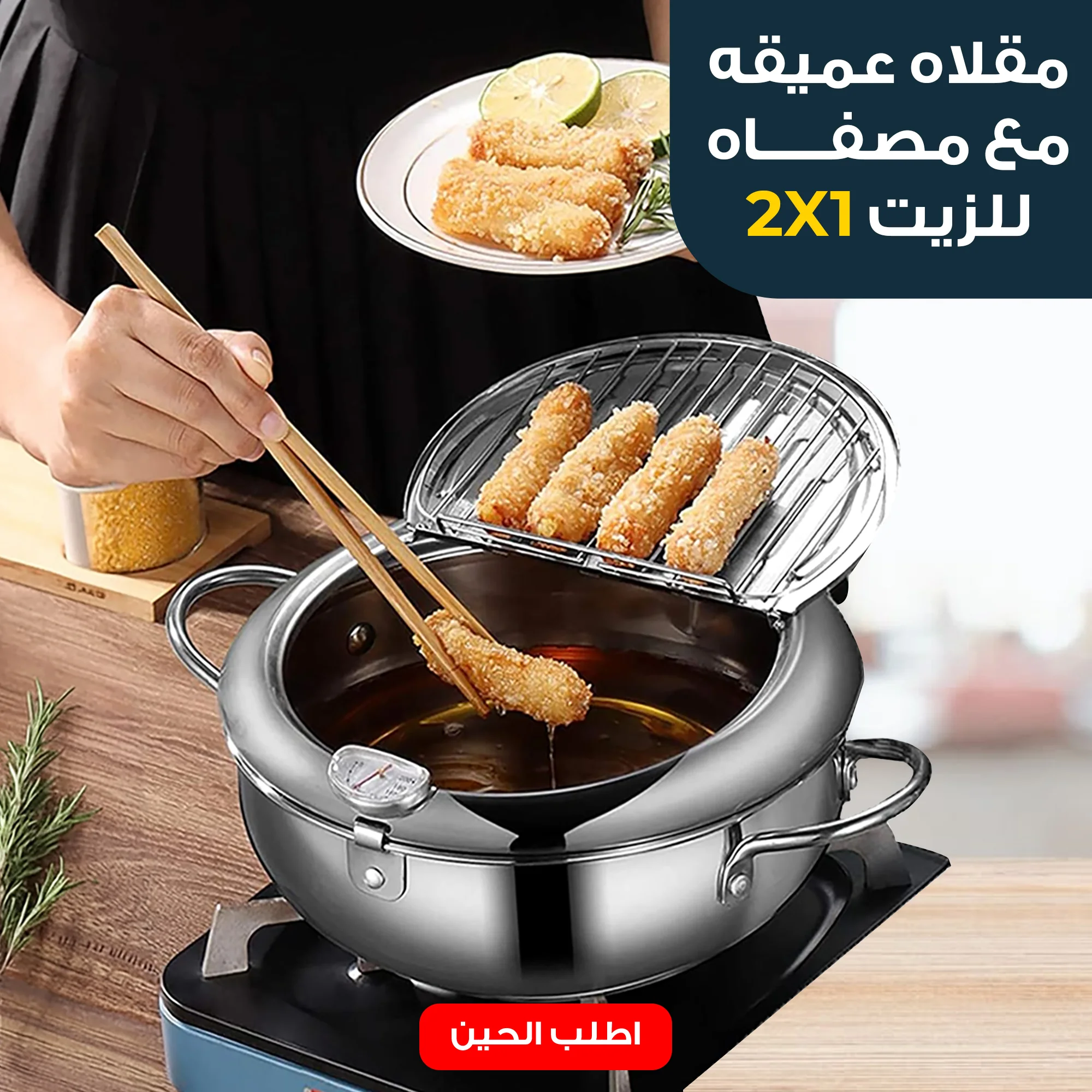 مقلاه عميقه مع مصفاه للزيت 2*1 الحديثة  (Modern 2-in-1 Deep Fryer with Oil Strainer)