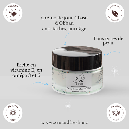 Crème de jour à base d'Oliban anti-taches, anti-âge |كريم نهاري بمستخلصات لبان الذكر