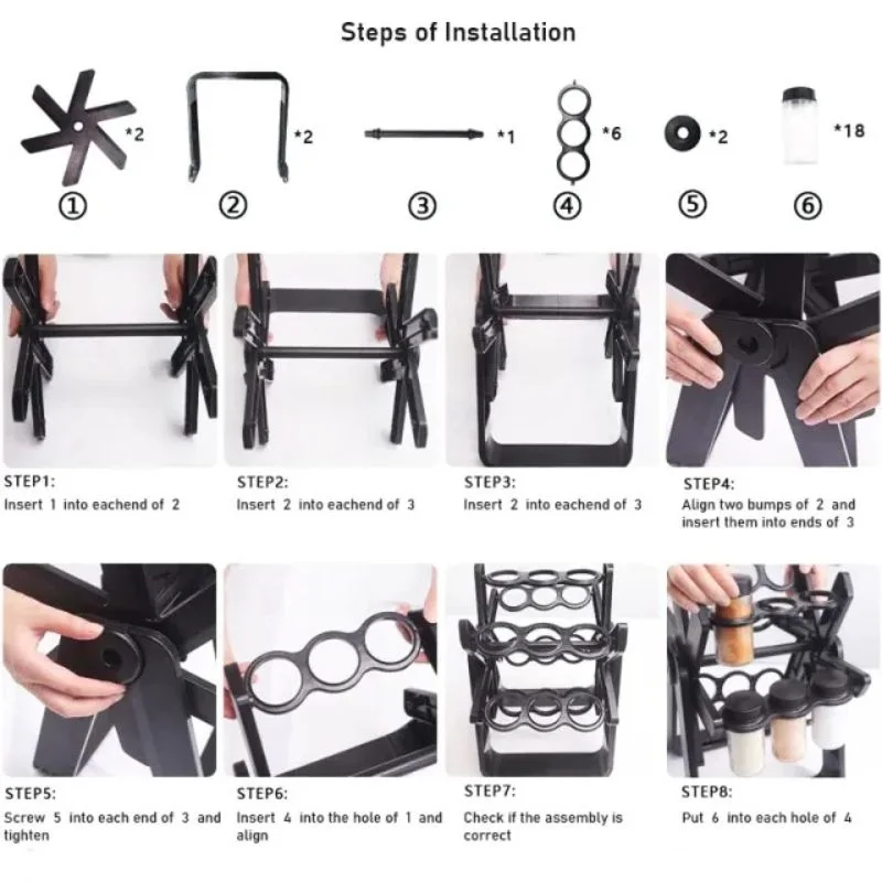 رف توابل دوار بـ 18 وعاء زجاجي - تصميم عصري عملي