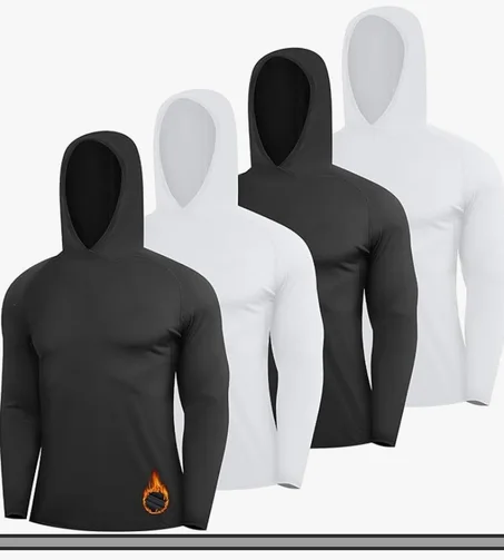 قميص ضاغط حراري بغطاء للرأس واكمام طويلة للرجال من هوفسيلا، بلايز مبطنة بالصوف لصيد الاسماك والتمارين الرياضية وصالة الالعاب الرياضية، طبقة اساسية