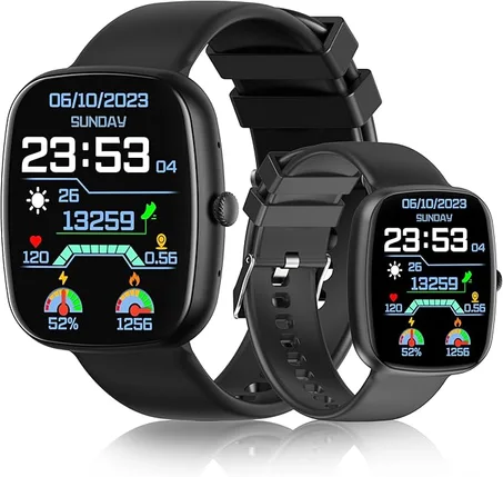 ساعة ذكية للرجال والنساء 1.8 انش مع رد اجراء المكالمات لاندرويد ايفون مقاومة للماء بتصنيف IP68 لتتبع اللياقة البدنية ومعدل ضربات القلب والاكسجين في الدم ومراقبة النوم (اسود)