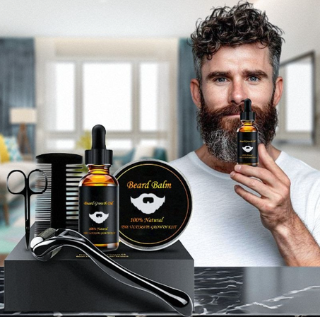 مجموعة العناية ونمو اللحية 5 في 1 للرجال + هدية مجانية