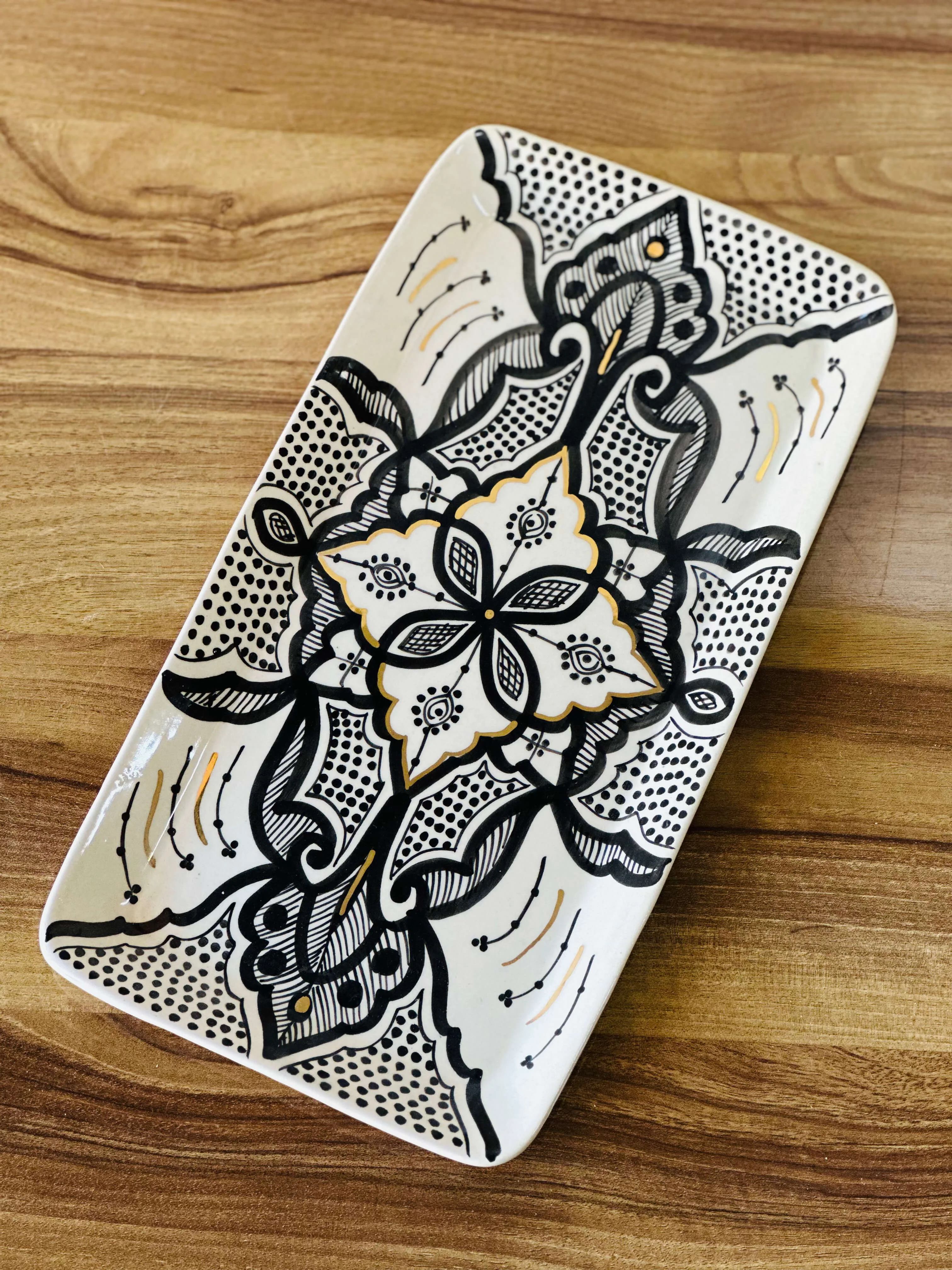 Plateau Rectangulaire Zwak Traditionnel Noir Gold