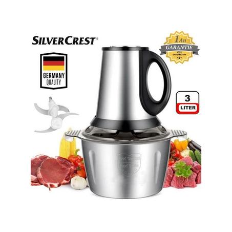 silver crest Hachoir Électrique Avec Bol En Inox 4 Lames - 3L - Noir- Garantie 1 an