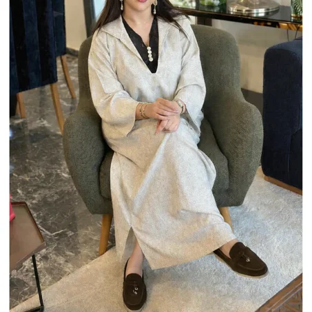 Jellaba Élégance une seule piece en lin beige