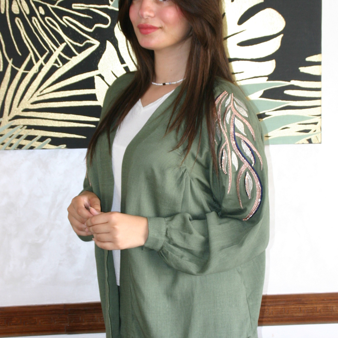 Cardigan chemisier kimono en 100% Lin brodé