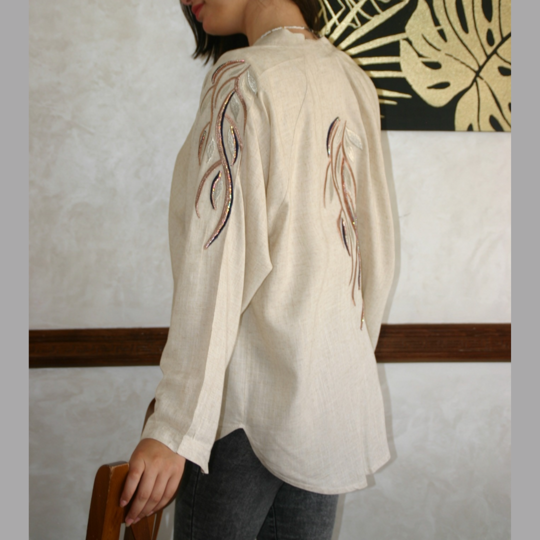 Cardigan chemisier kimono en 100% Lin brodé