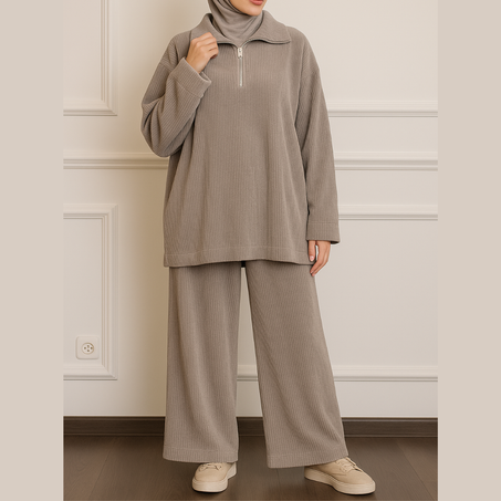 Ensemble Lounge Oversize taupe – velours Côtelé Premium