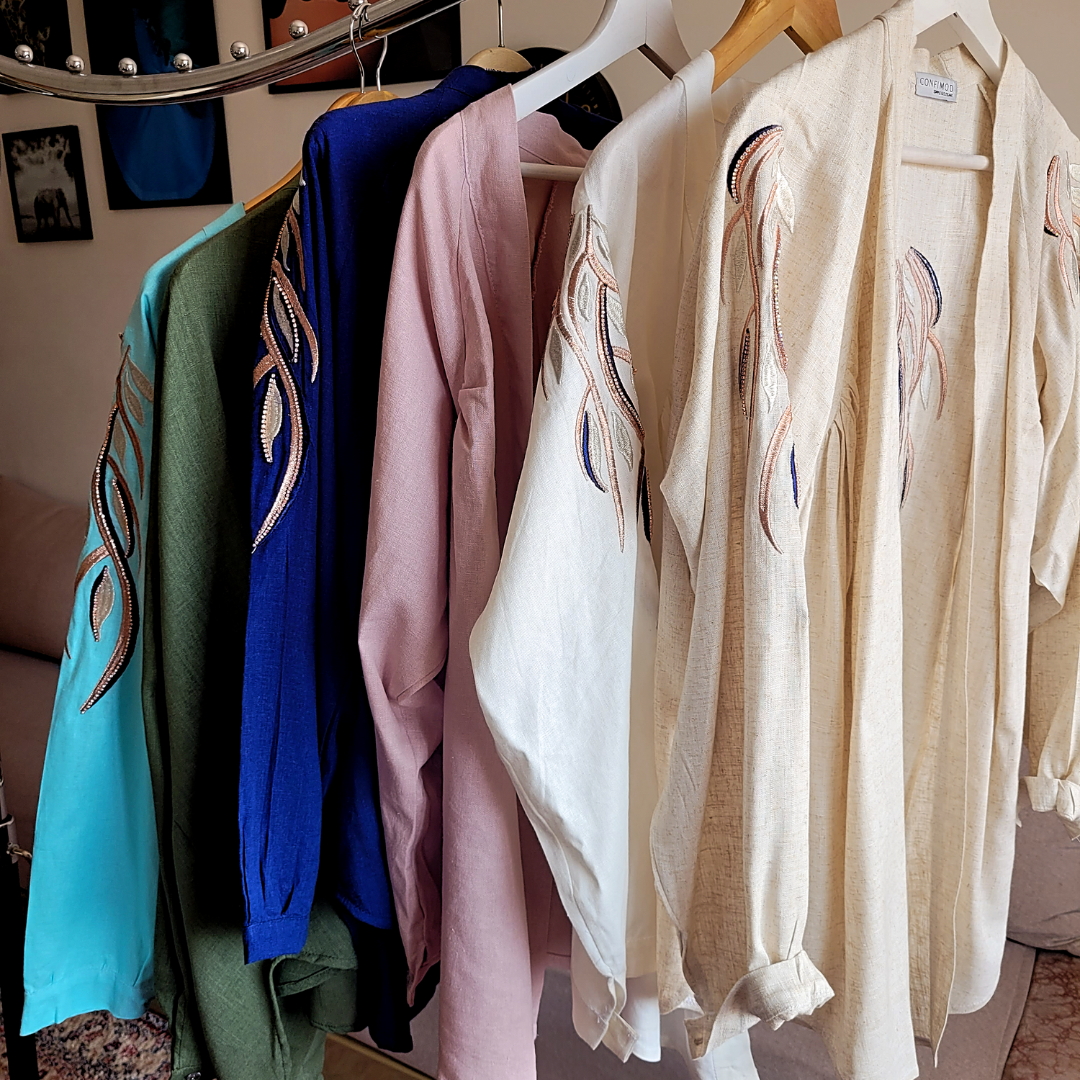 Cardigan chemisier kimono en 100% Lin brodé