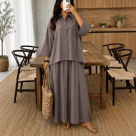 Ensemble chemise & pantalon large en crêpe