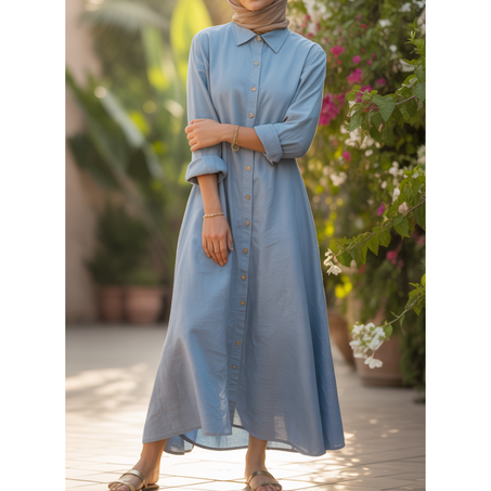 Robe Longue en lin bleu ciel