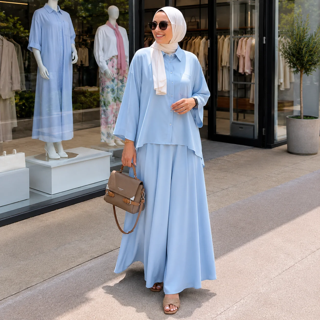 Ensemble chemise & pantalon large en crêpe