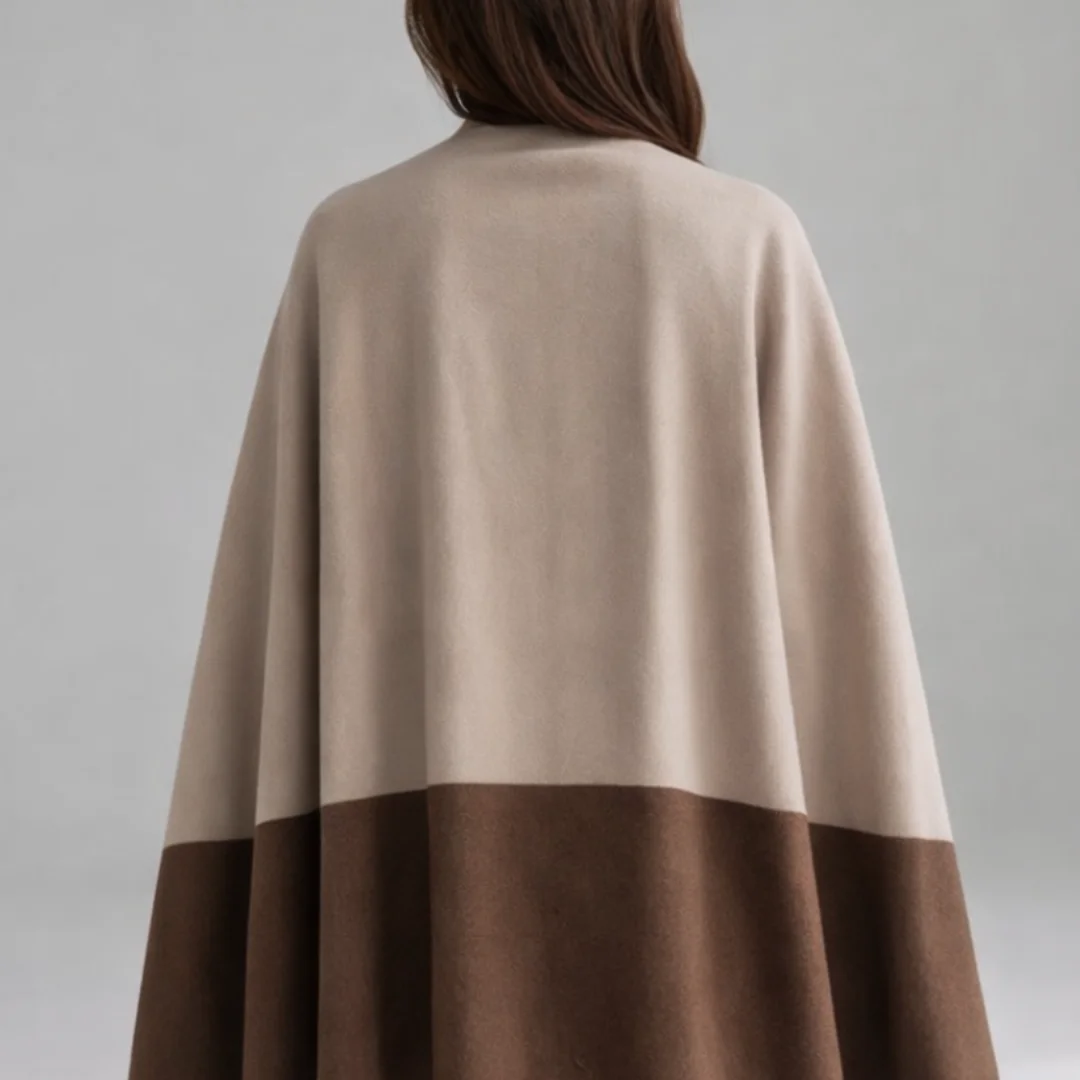 Cape manteau en Cachemire beige & Marron– Élégance Minimaliste