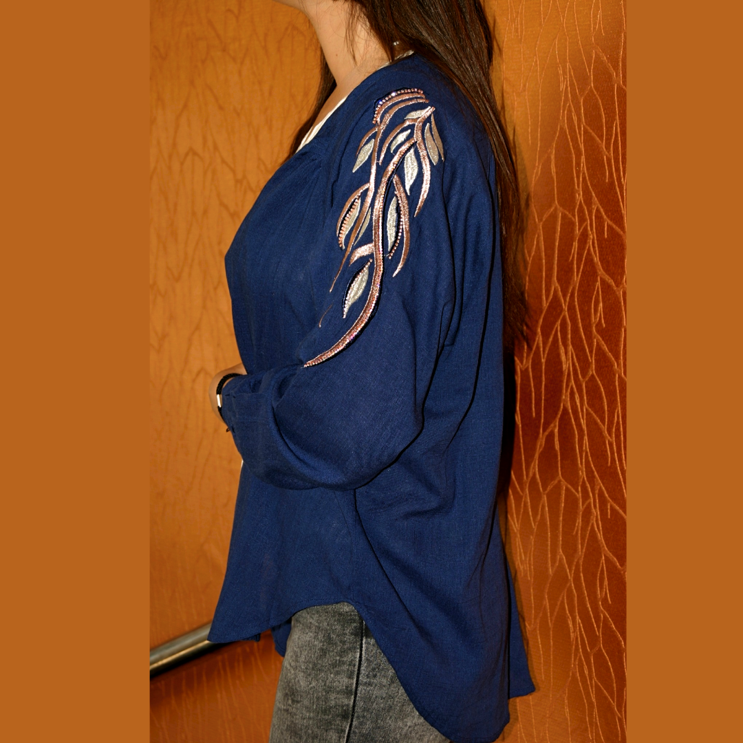 Cardigan chemisier kimono en 100% Lin brodé