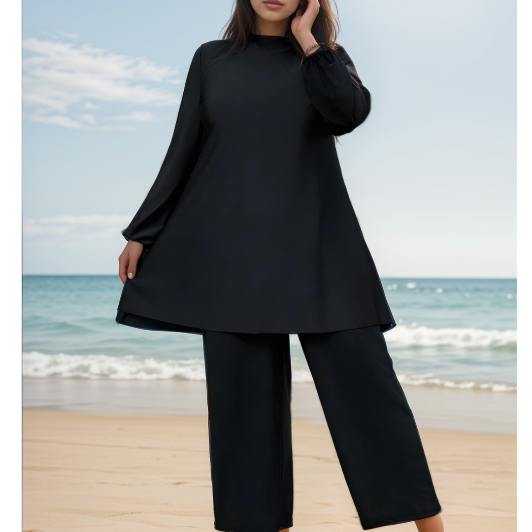 Burkini Noir pantalon large – Élégant, opaque et confortable