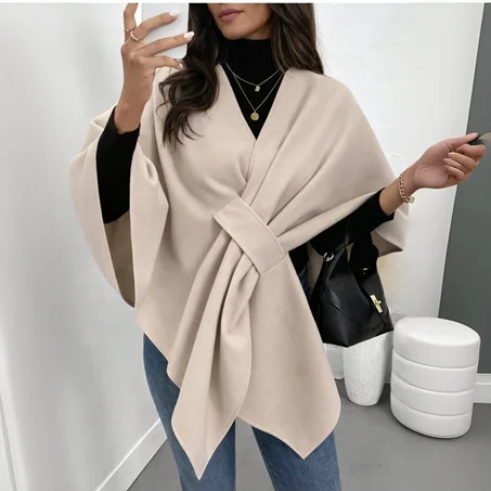 Poncho Femme Long – Coupe Modeste – Beige Sable