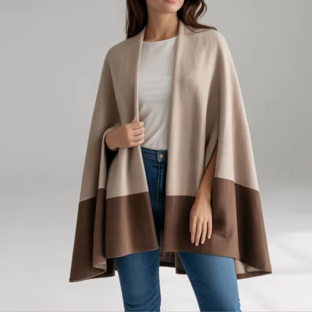 Cape manteau en Cachemire beige & Marron– Élégance Minimaliste