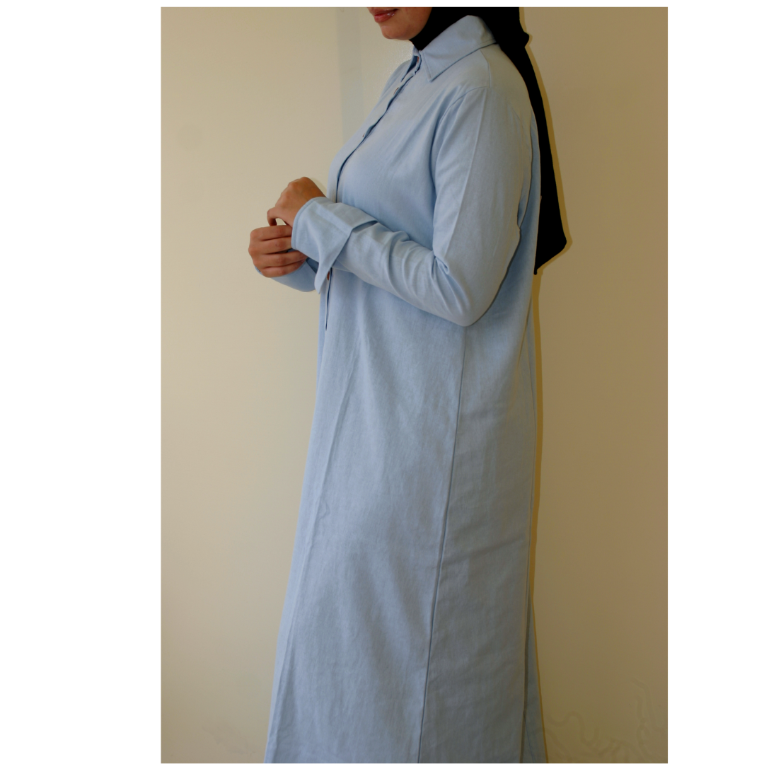 Robe Longue en lin bleu ciel