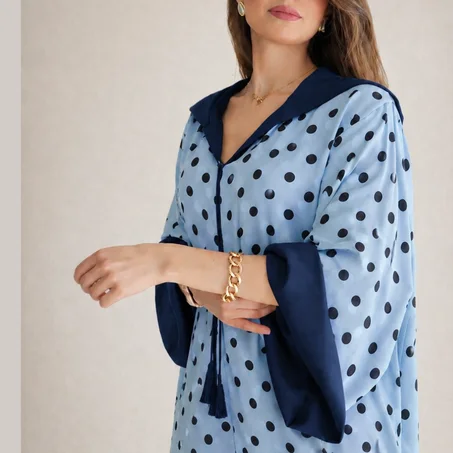 Jellaba Élégance une seule piece en mousseline crêpe bleu gris