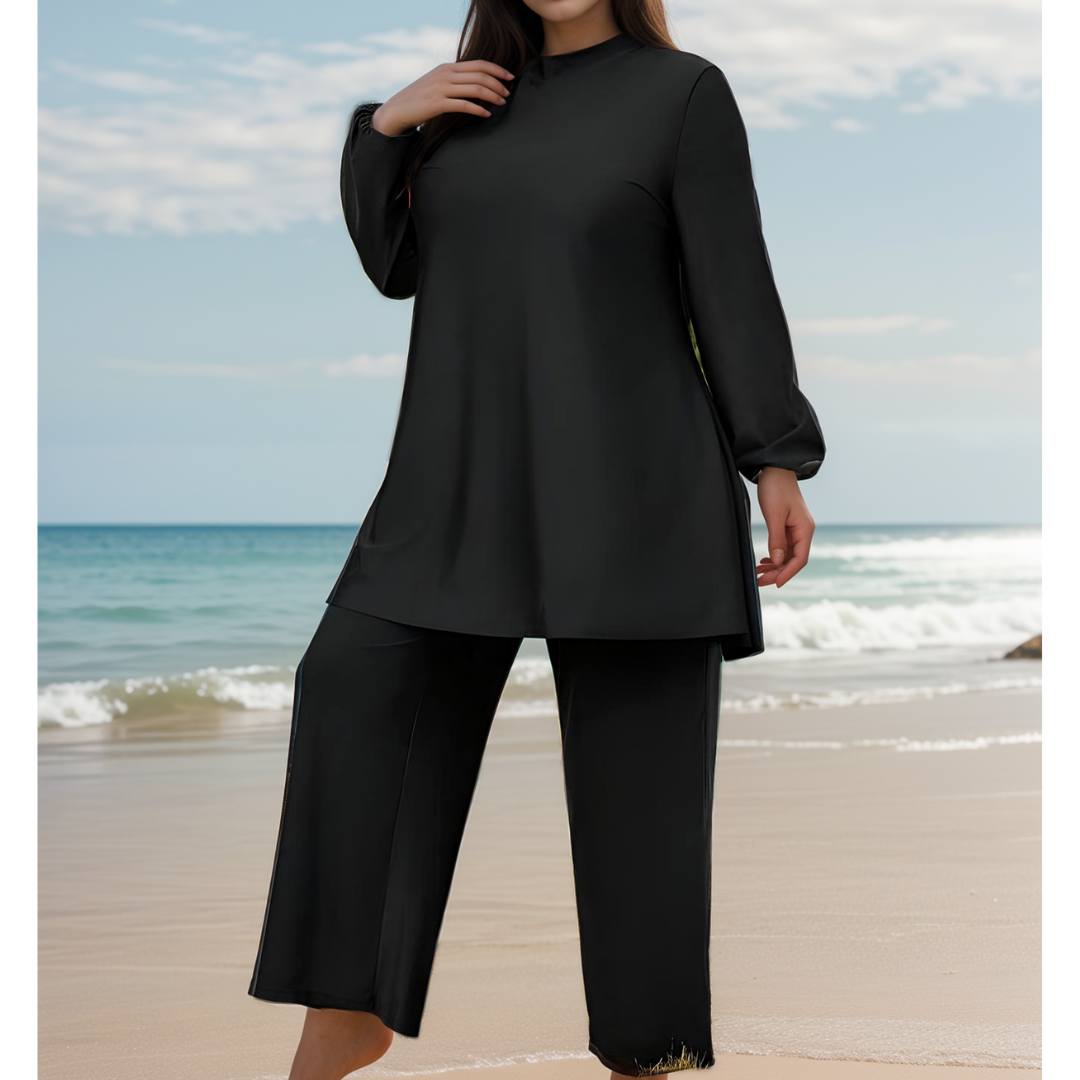 Burkini Noir pantalon large – Élégant, opaque et confortable