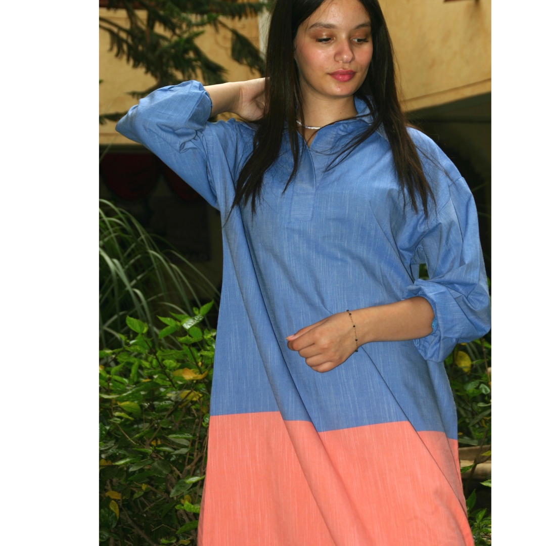 Robe Longue en coton Bi-Color