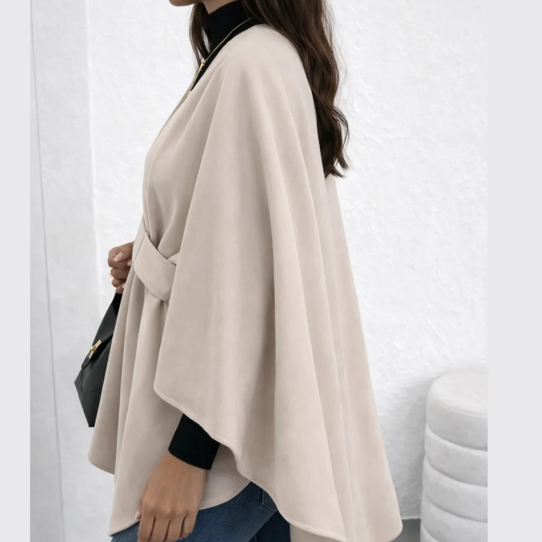 Poncho Femme Long – Coupe Modeste – Beige Sable
