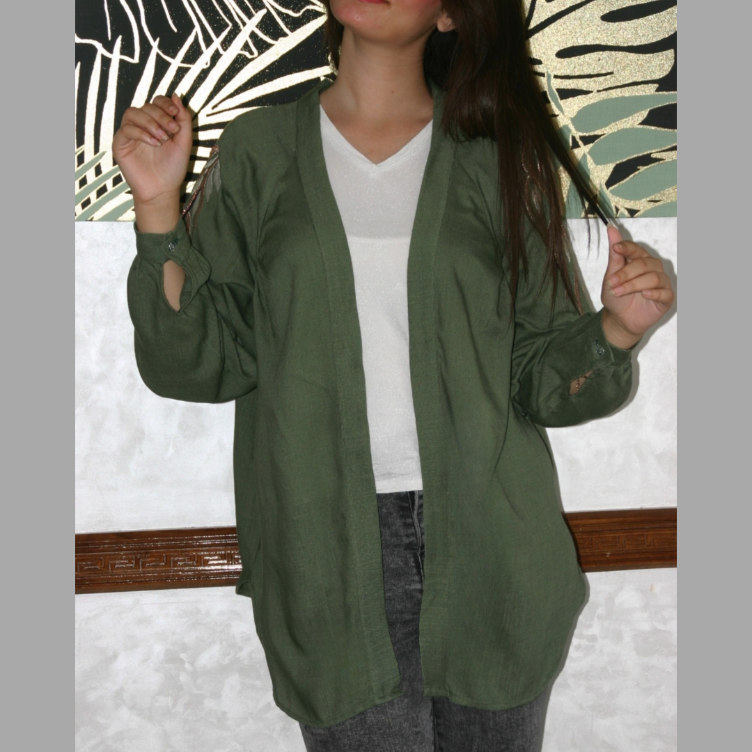 Cardigan chemisier kimono en 100% Lin brodé