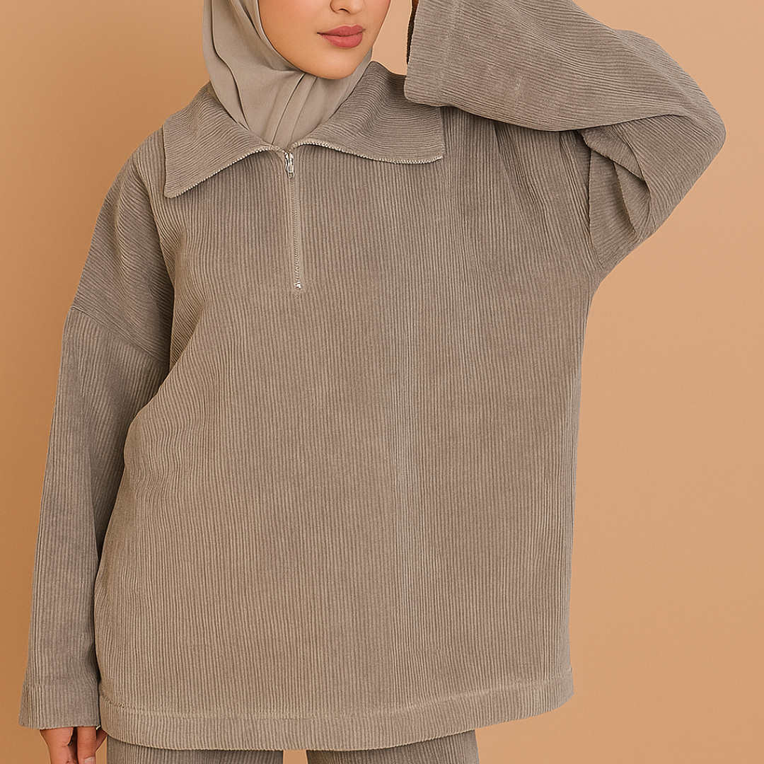 Ensemble Lounge Oversize taupe – velours Côtelé Premium