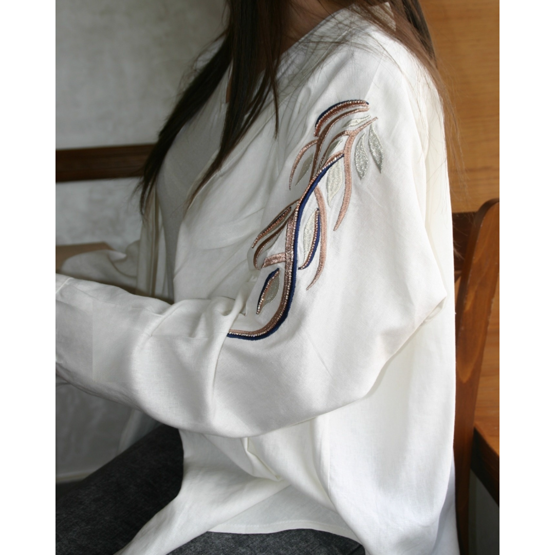 Cardigan chemisier kimono en 100% Lin brodé